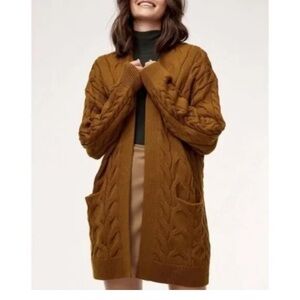 Aritzia Wilfred Charlisa merino wool cable knit fisherman cardigan size XS